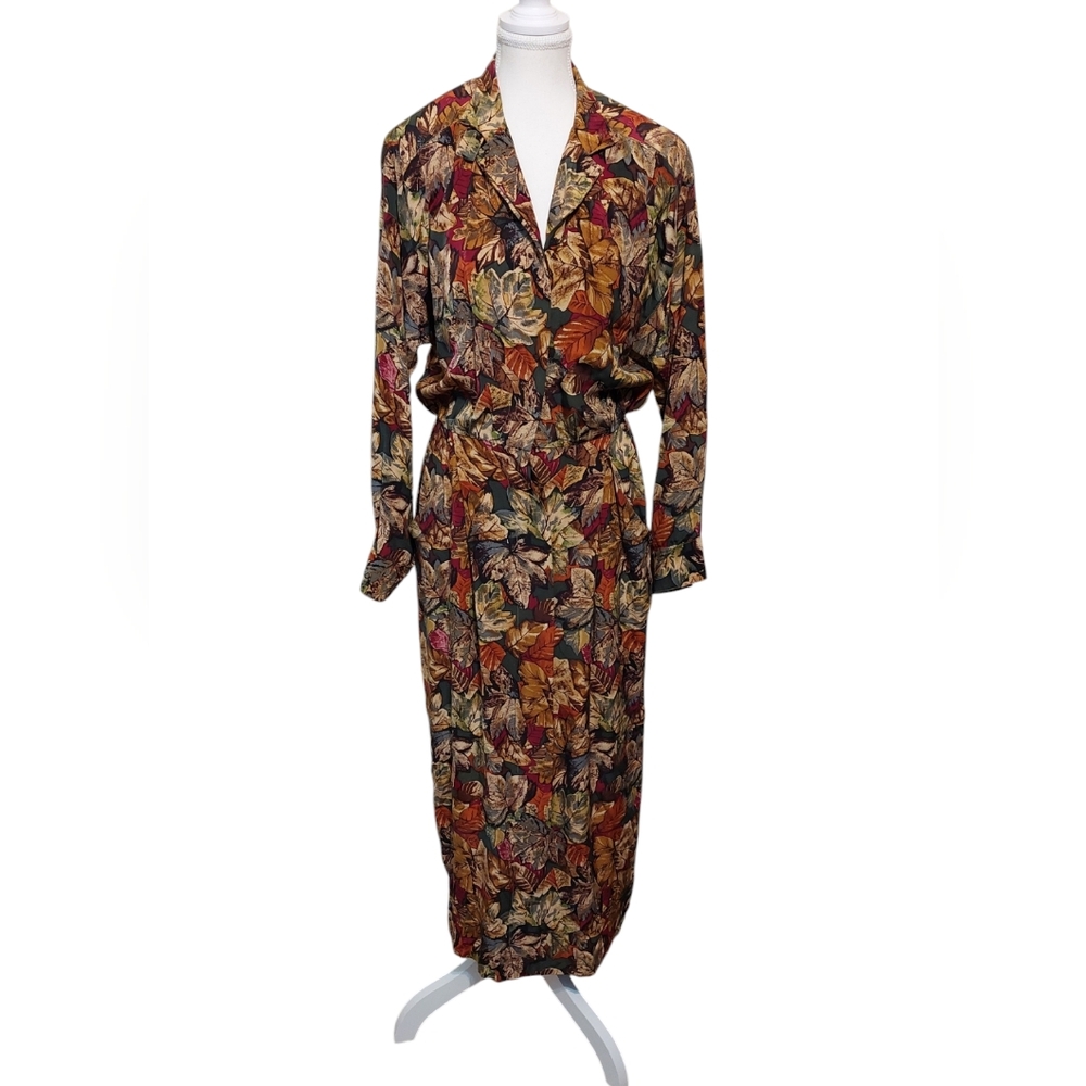 Floral Maggie London 100% Silk Long Sleeve Button Down Dress Size 6